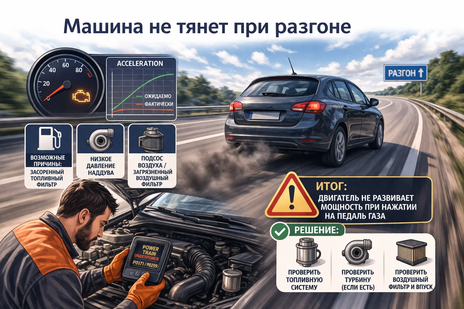 Машина не тянет при разгоне — почему это происходит и что проверить сначала
