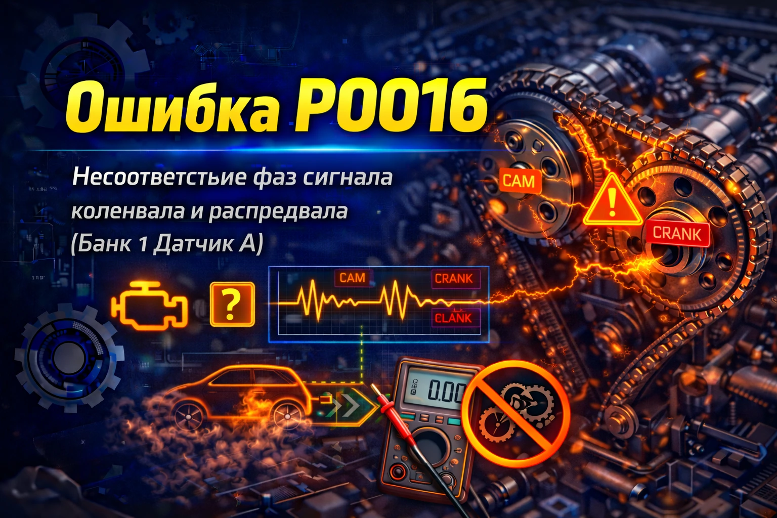 Ошибка P0016 — несоответствие сигналов коленвала и распредвала: когда двигатель ещё заводится, но синхронизация уже пошла не туда