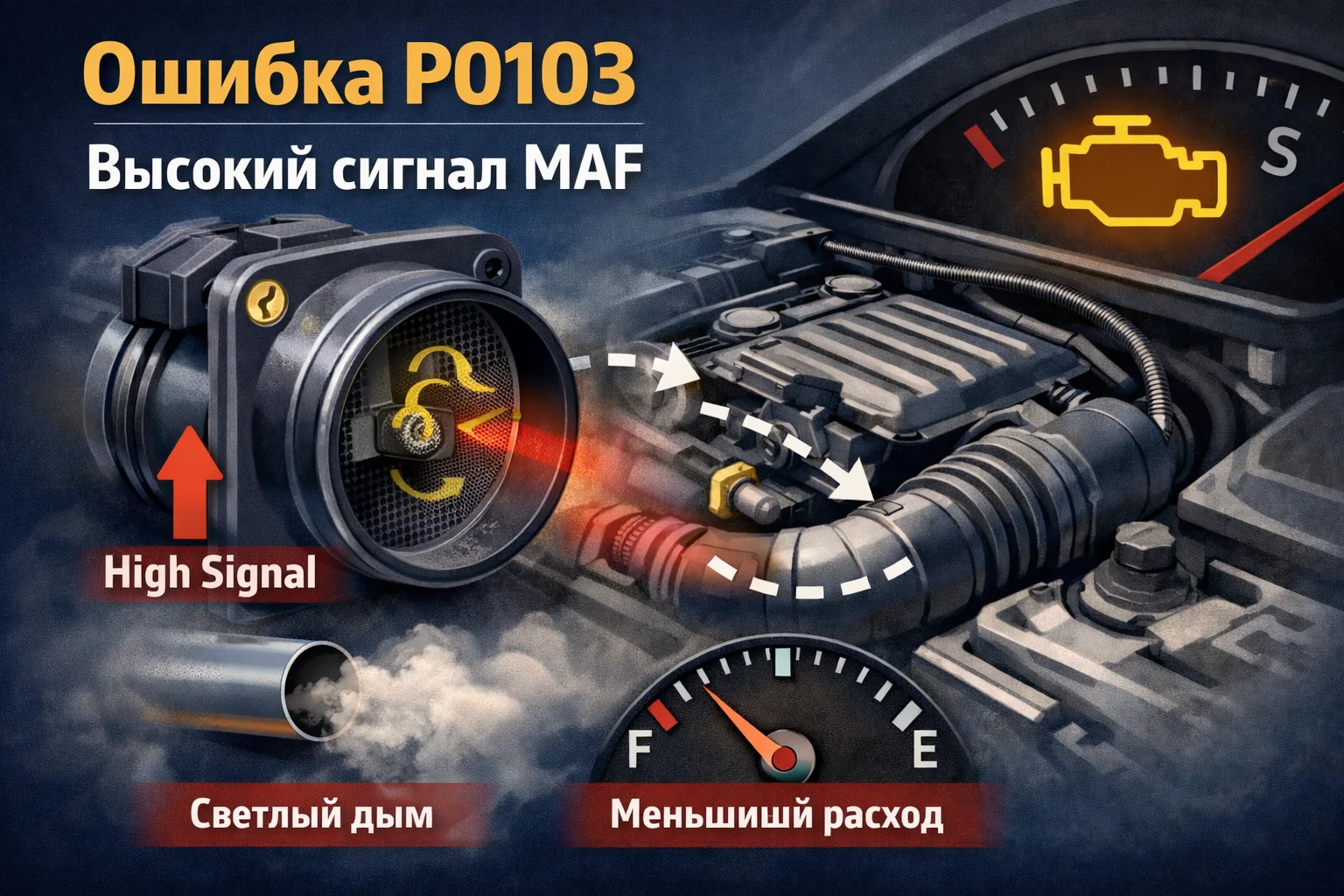 Ошибка P0103 — высокий сигнал MAF: почему ЭБУ видит слишком много воздуха