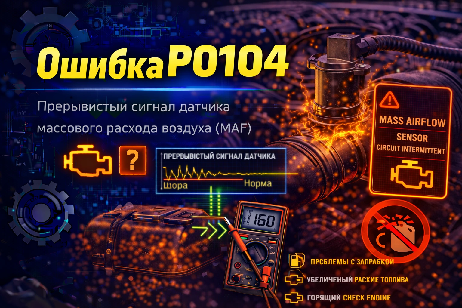 Ошибка P0104 — прерывистый сигнал датчика массового расхода воздуха: когда MAF то помогает двигателю, то пропадает из игры в самый неподходящий момент