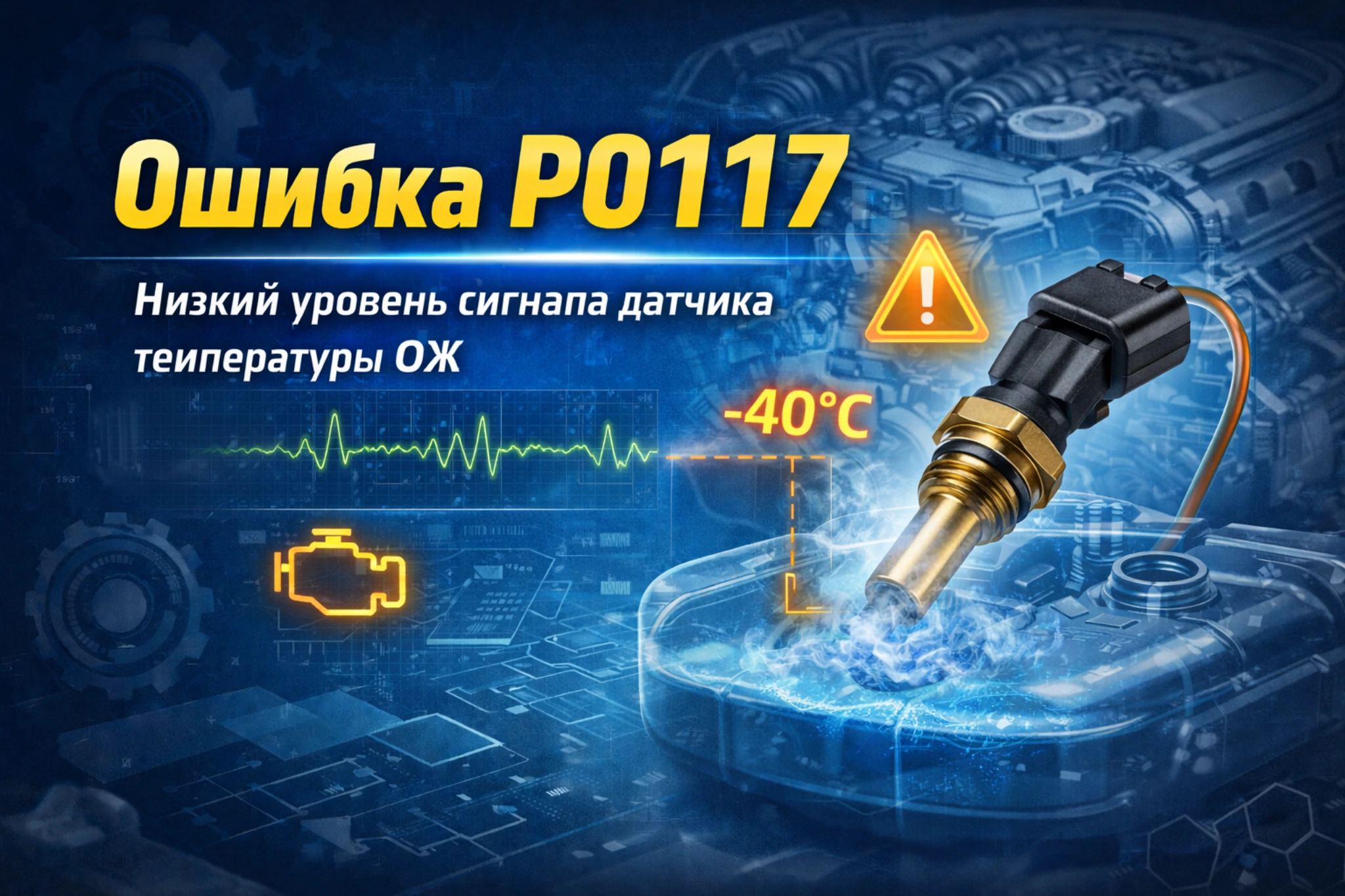 Ошибка P0117 — низкий сигнал датчика температуры охлаждающей жидкости: когда блок управления видит мотор слишком горячим или просто теряет опору по температуре