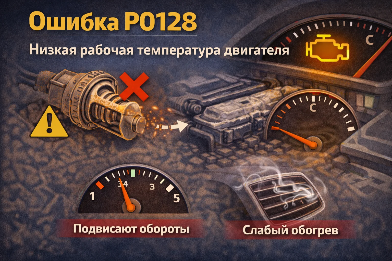 Ошибка P0128 — двигатель не выходит на рабочую температуру: почему мотор долго греется и чем это плохо