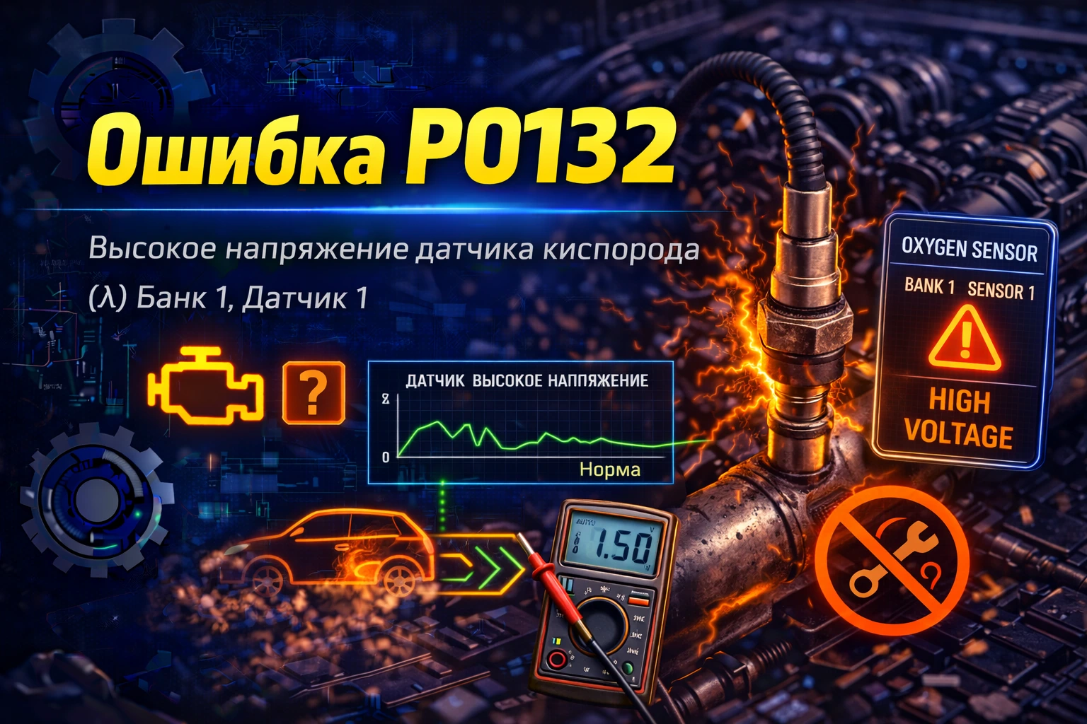Ошибка P0132 — высокий сигнал лямбда-зонда Bank 1 Sensor 1: когда датчик упрямо показывает богатую смесь и сбивает всю логику коррекций