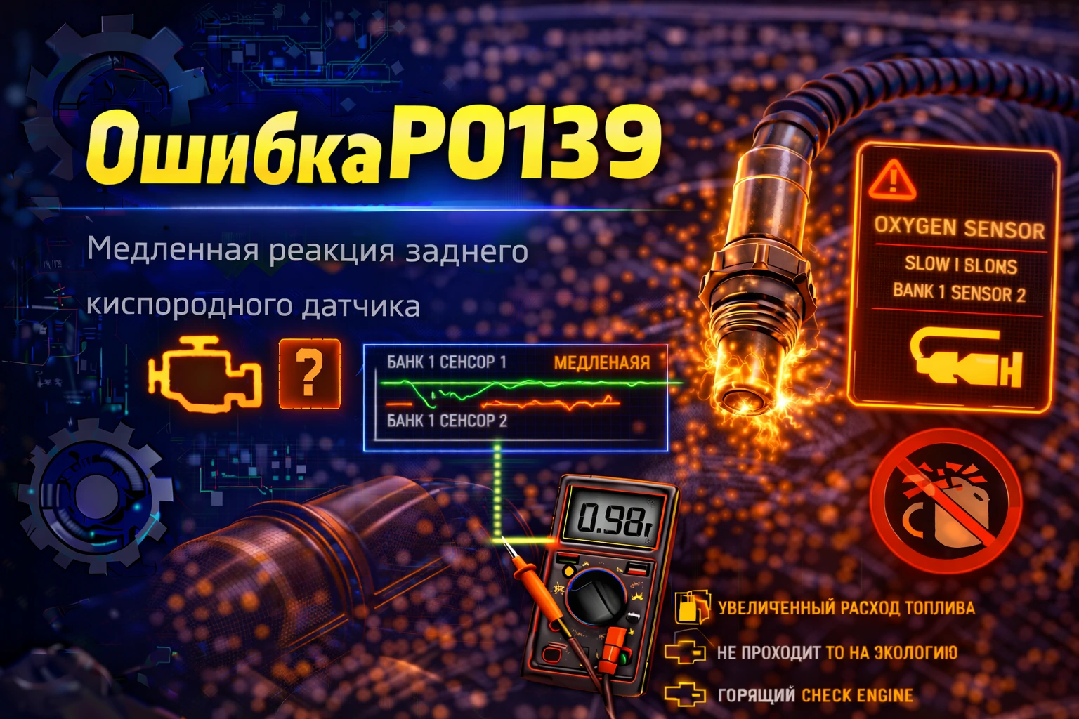 Ошибка P0139 — медленный отклик лямбда-зонда Bank 1 Sensor 2: когда задний датчик уже не мёртвый, но реагирует настолько лениво, что выпускная диагностика начинает терять точность
