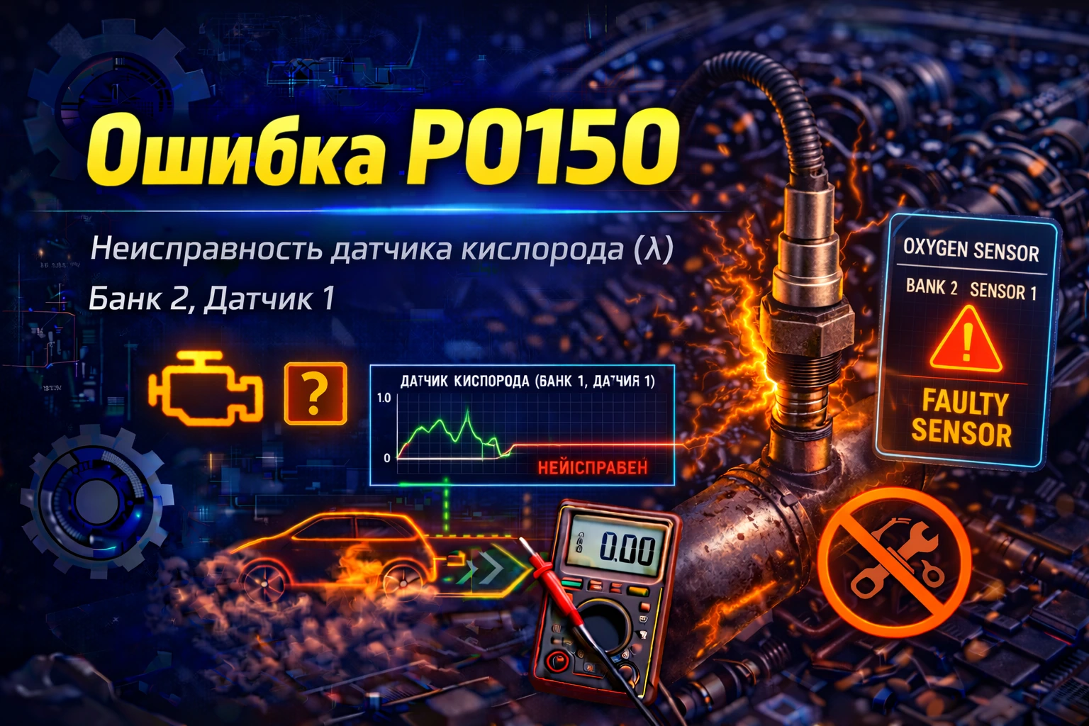 Ошибка P0150 — неисправность цепи лямбда-зонда Bank 2 Sensor 1: когда проблема живёт во второй голове, а ищут её почему-то везде сразу