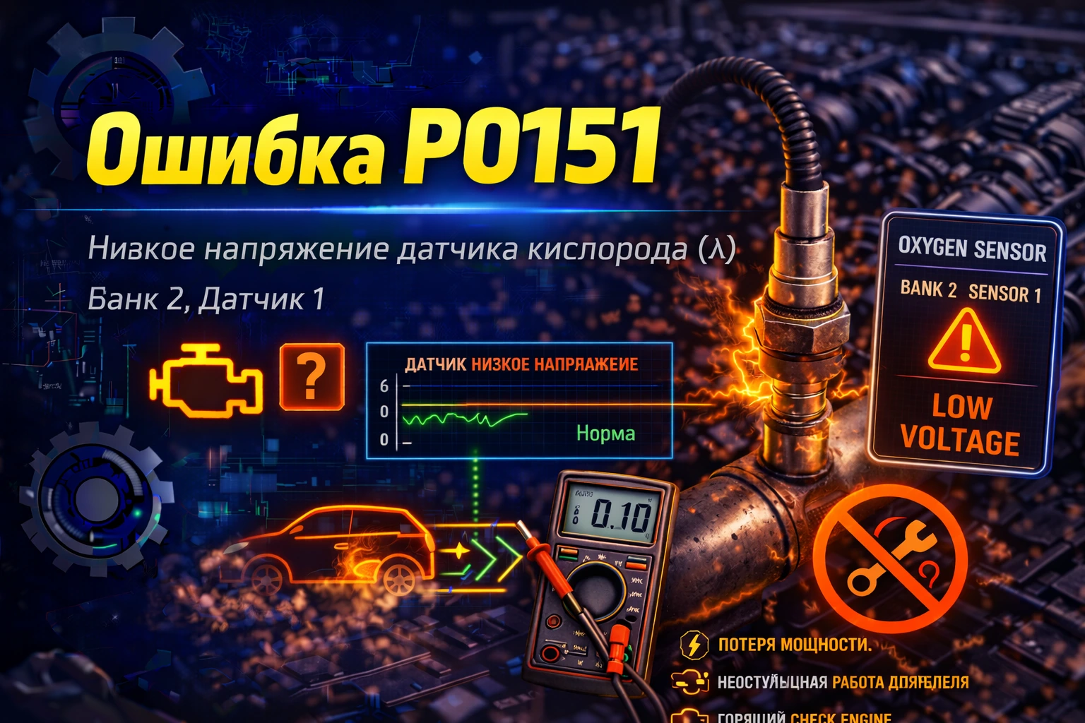 Ошибка P0151 — низкий сигнал лямбда-зонда Bank 2 Sensor 1: когда вторая банка выглядит слишком бедной и приходится отделять правду датчика от его поломки