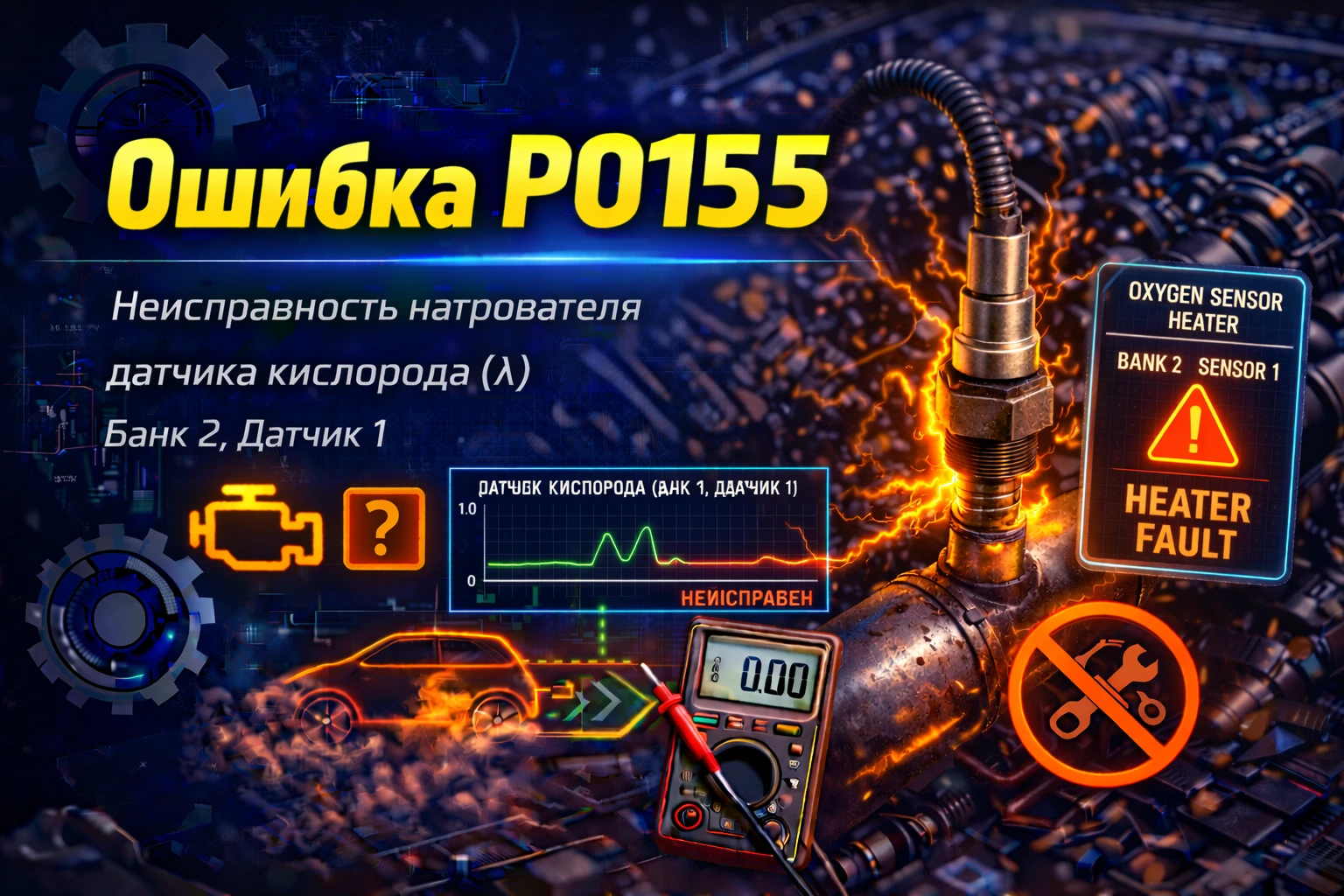 Ошибка P0155 — неисправность подогрева лямбда-зонда Bank 2 Sensor 1: когда вторая банка теряет обратную связь ещё до того, как успевает прогреться