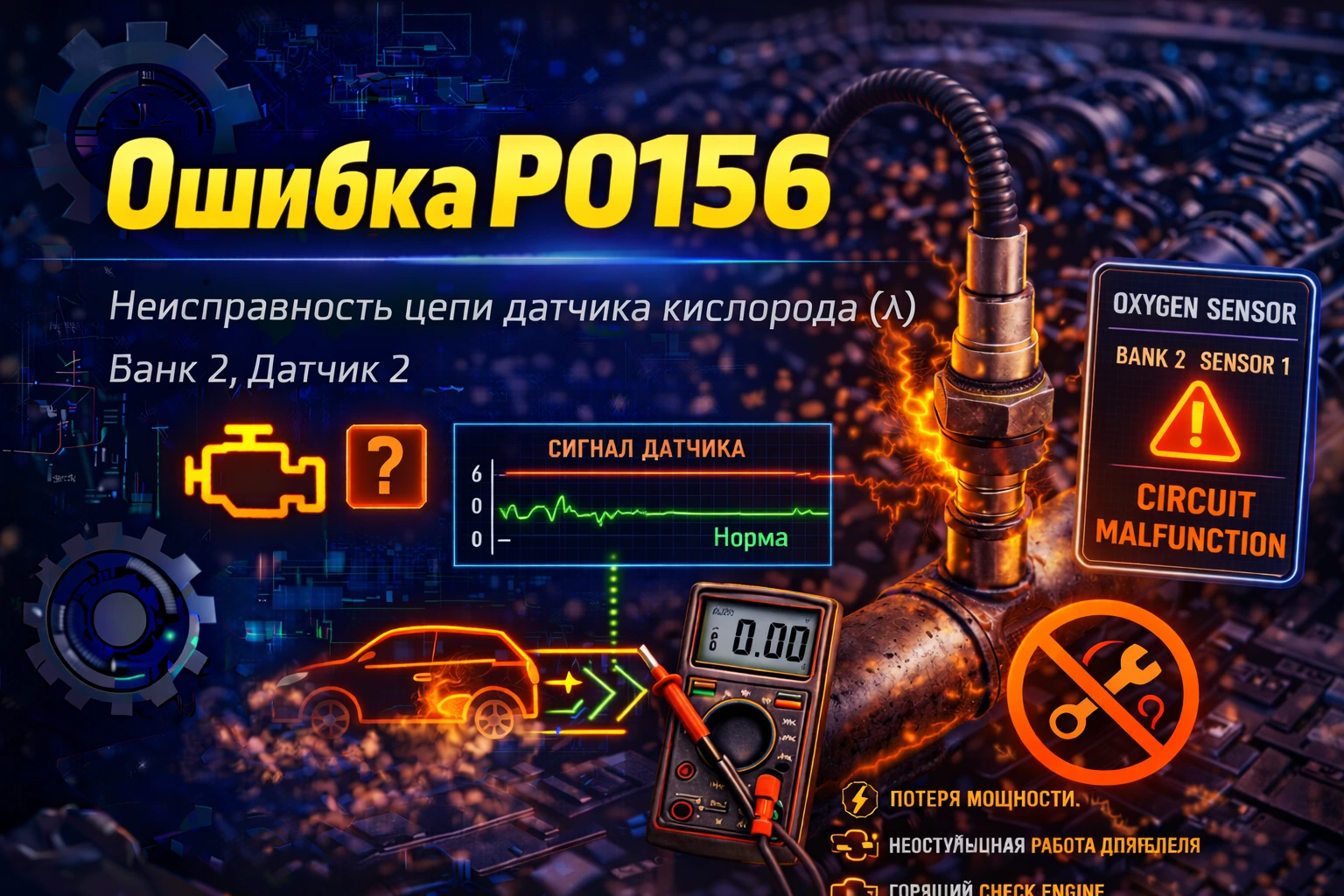 Ошибка P0156 — нет активности лямбда-зонда Bank 2 Sensor 2: когда задний датчик второй банки перестаёт давать картину о состоянии катализатора