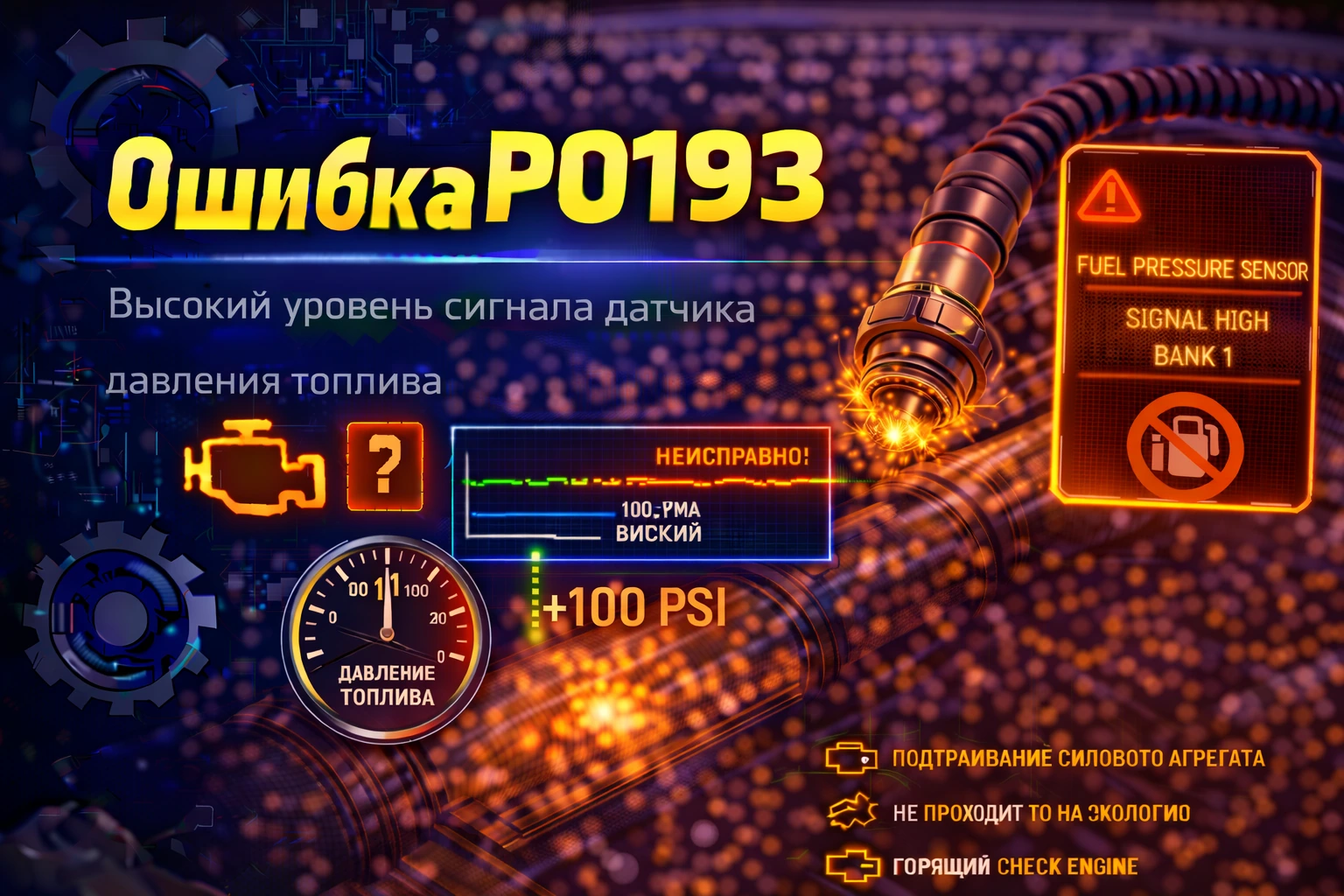 Ошибка P0193 — высокий сигнал датчика давления топлива: когда блок начинает видеть давление слишком высоким и из-за этого перестаёт доверять всей картине подачи