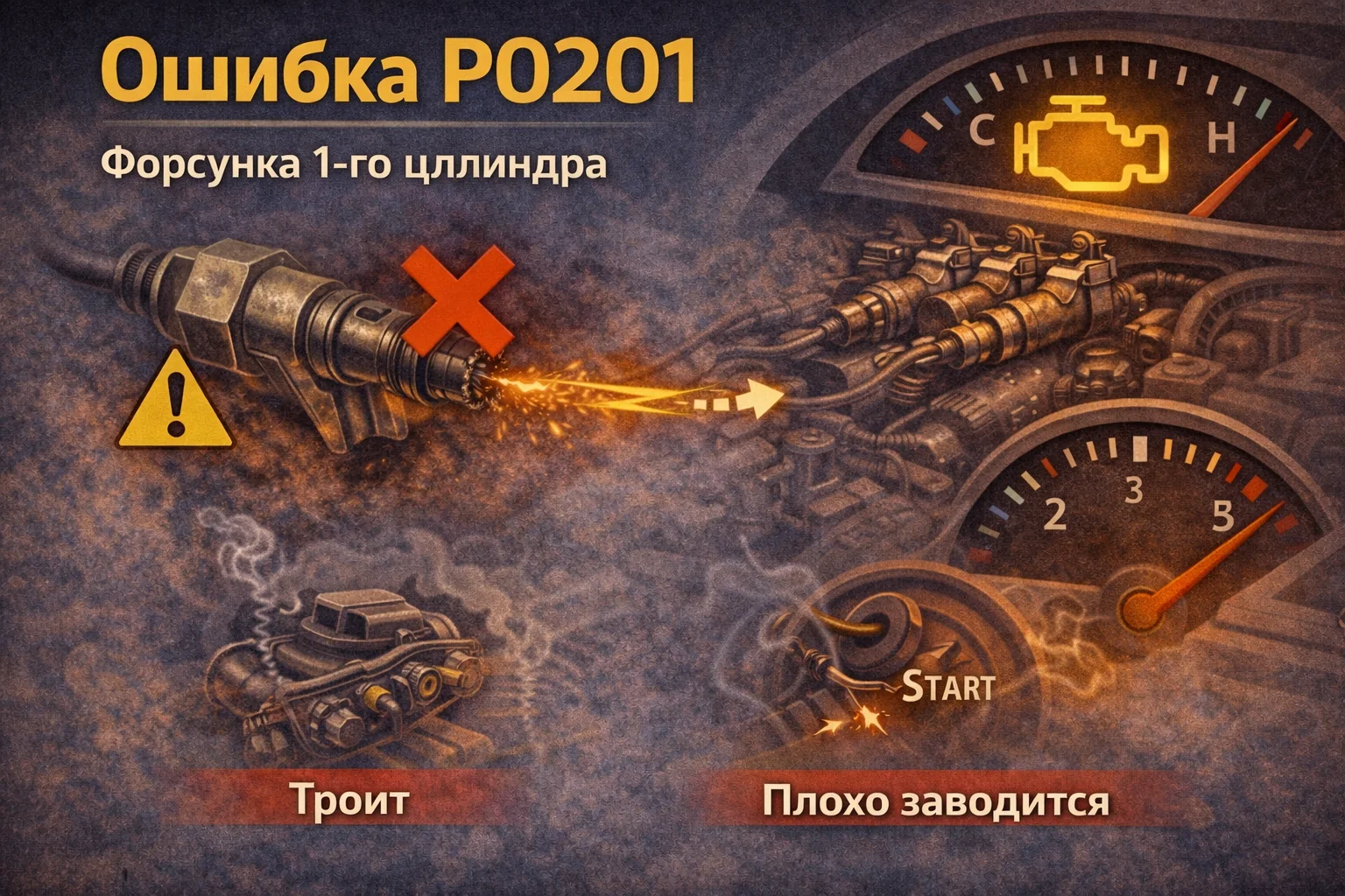 Ошибка P0201 — неисправность цепи форсунки 1 цилиндра: когда двигатель троит, но виновата не только форсунка