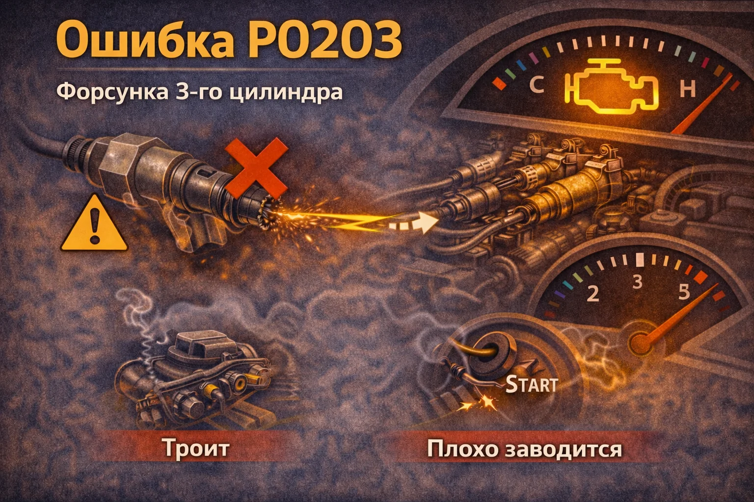 Ошибка P0203 — неисправность цепи форсунки 3 цилиндра: как понять, где заканчивается троение и начинается электрика