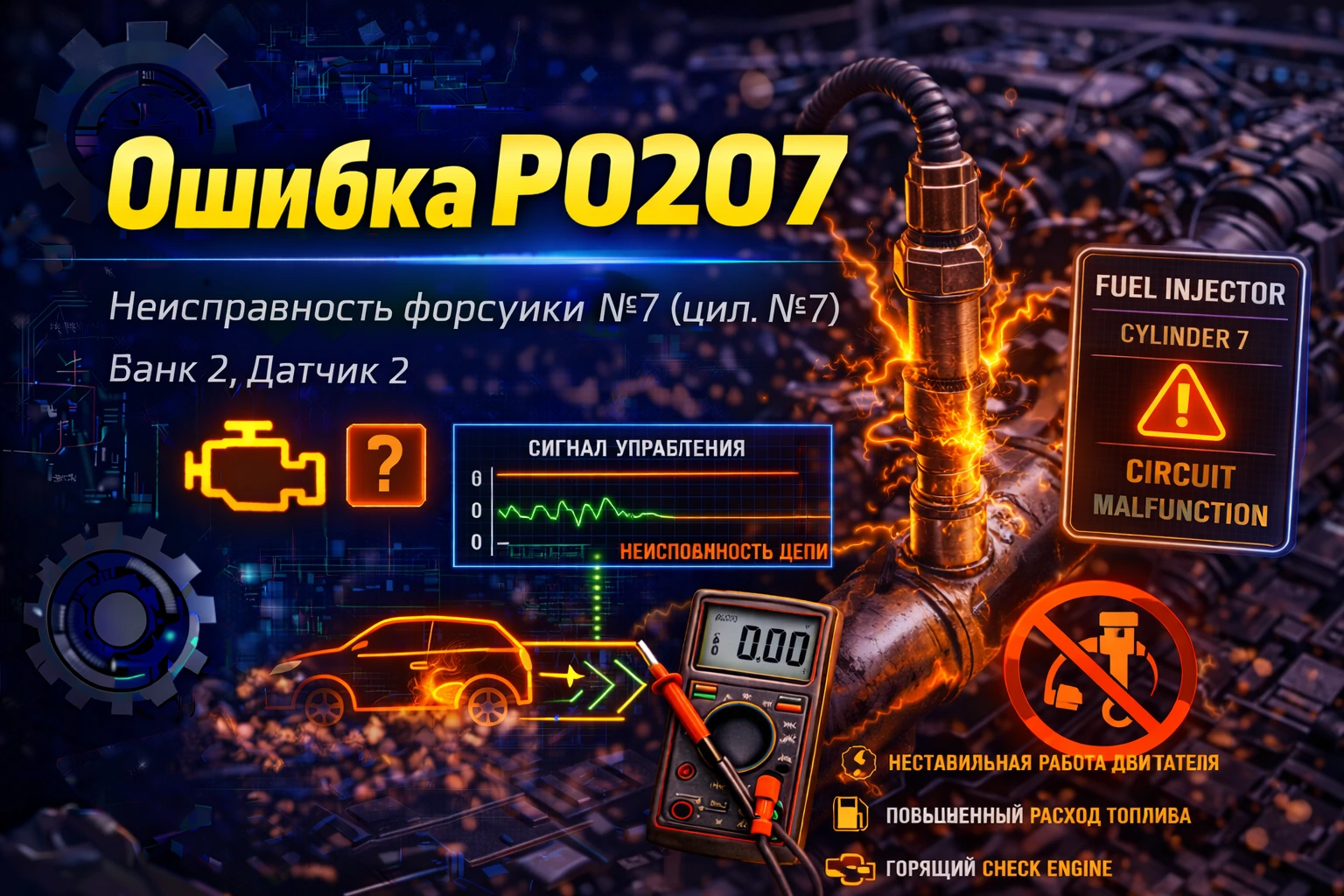 Ошибка P0207 — неисправность цепи форсунки 7 цилиндра: когда проблема уже не общая по впрыску, а точечно сидит в одном цилиндре и маскируется под пропуски