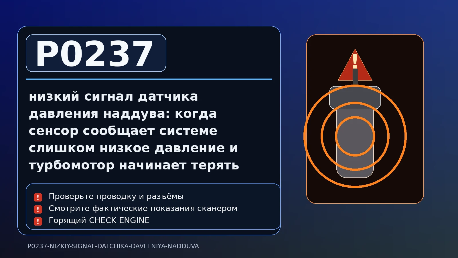 Ошибка P0237 — низкий сигнал датчика давления наддува: когда сенсор сообщает системе слишком низкое давление и турбомотор начинает терять ориентиры