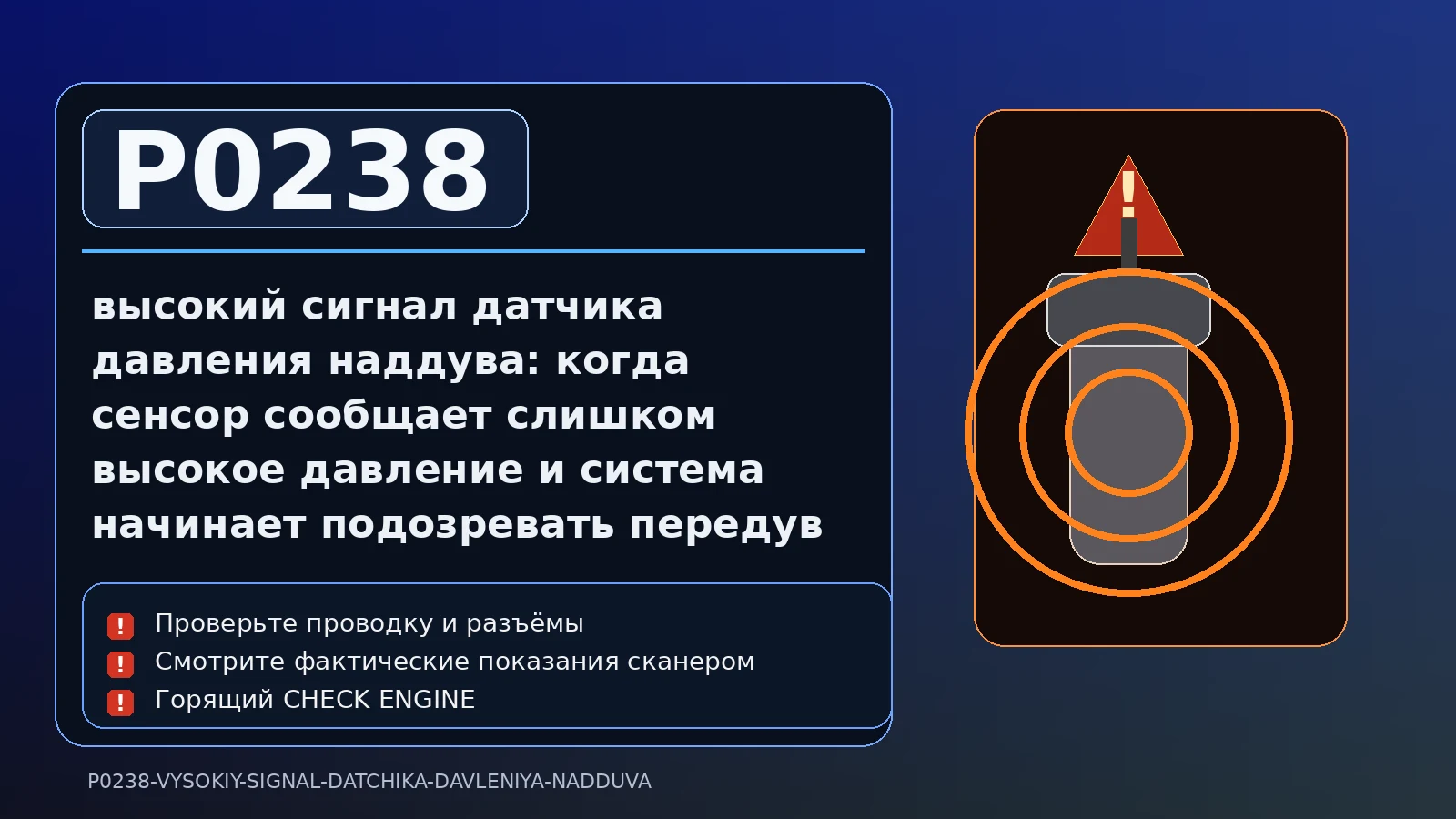 Ошибка P0238 — высокий сигнал датчика давления наддува: когда сенсор сообщает слишком высокое давление и система начинает подозревать передув или электрическую ложь