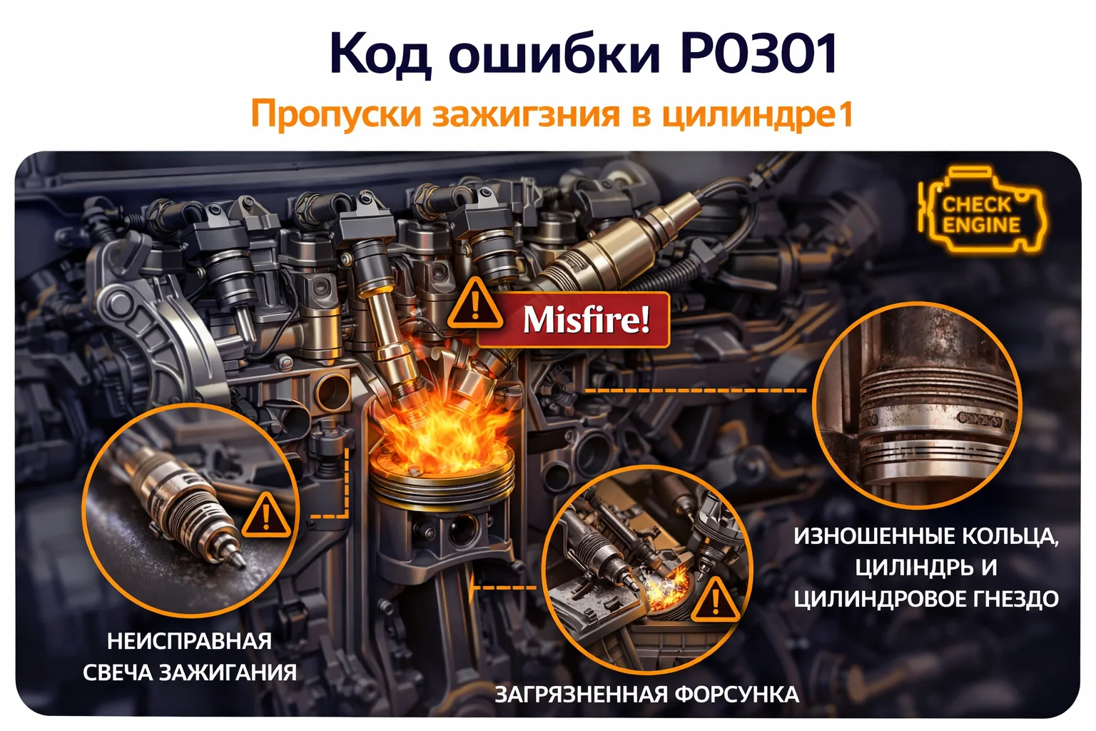 Ошибка P0301 — пропуски зажигания в 1 цилиндре: что проверить