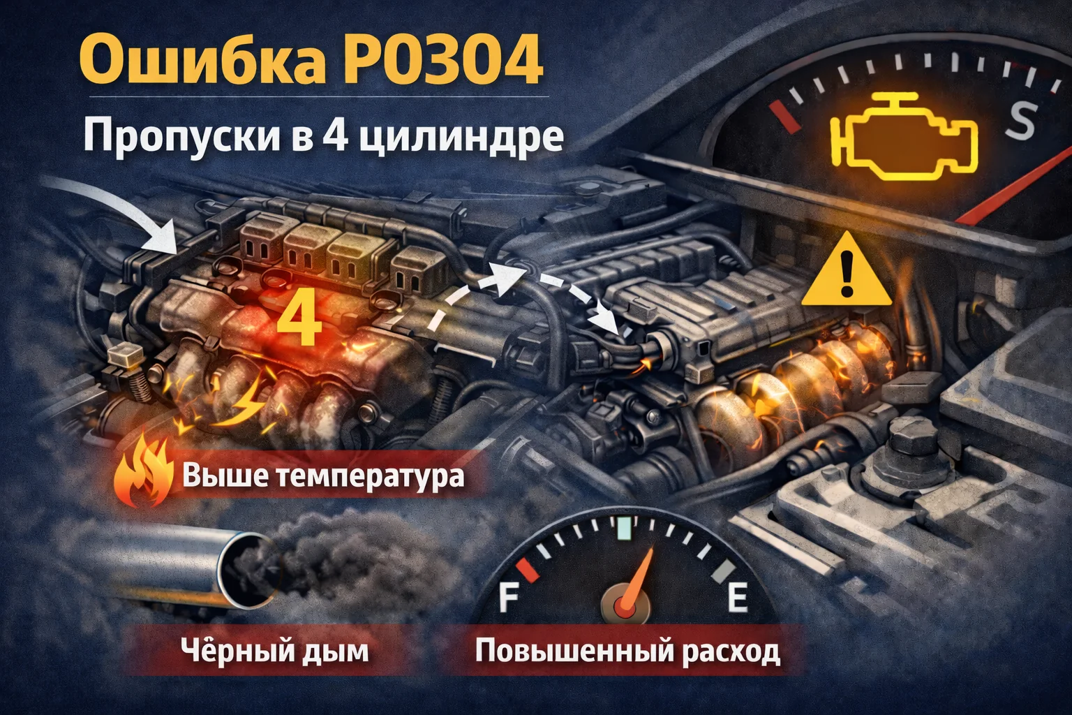 Ошибка P0304 — пропуски зажигания в 4 цилиндре: как понять, проблема в зажигании или уже в механике