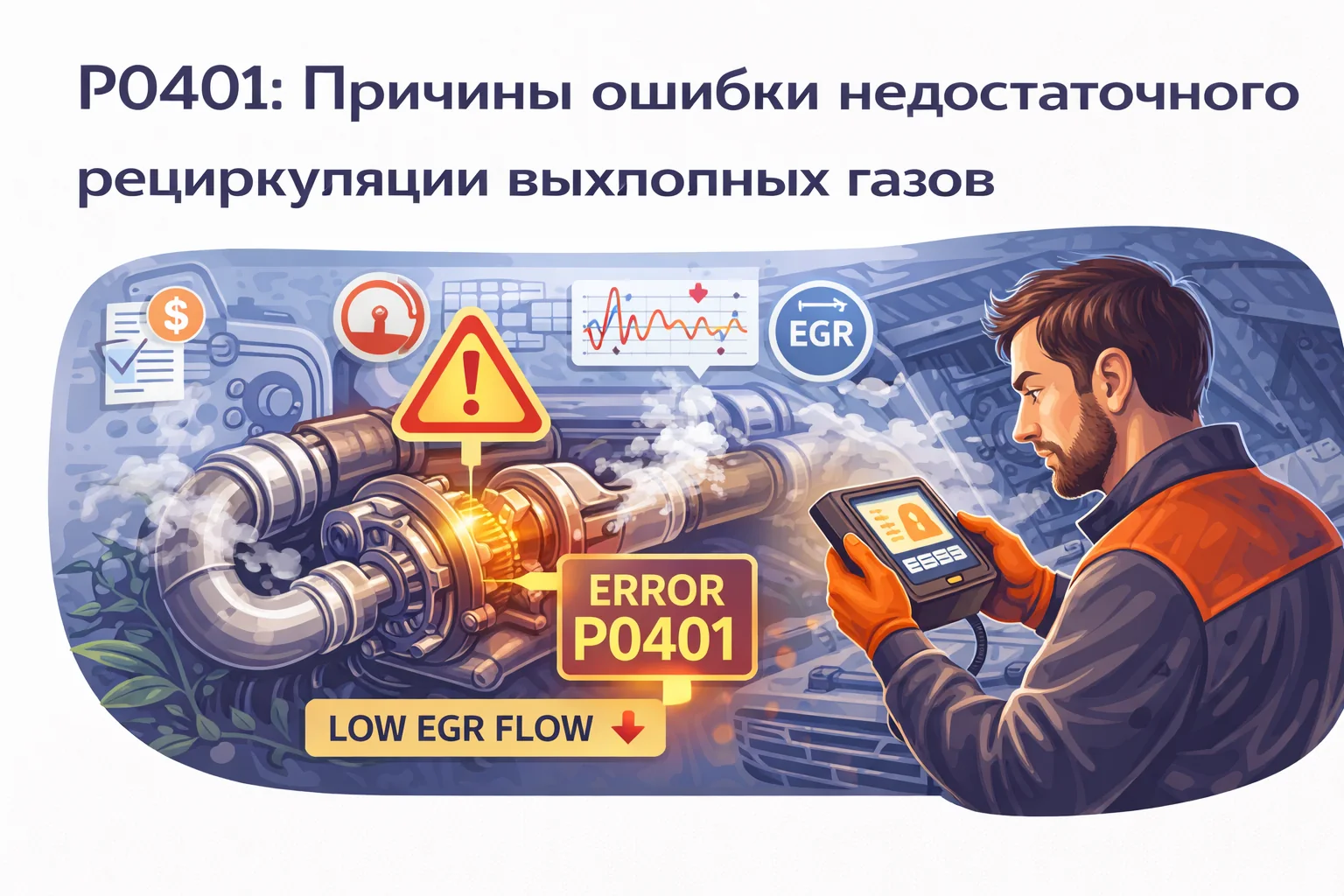 Ошибка P0401 — недостаточный поток EGR: что означает и почему возникает