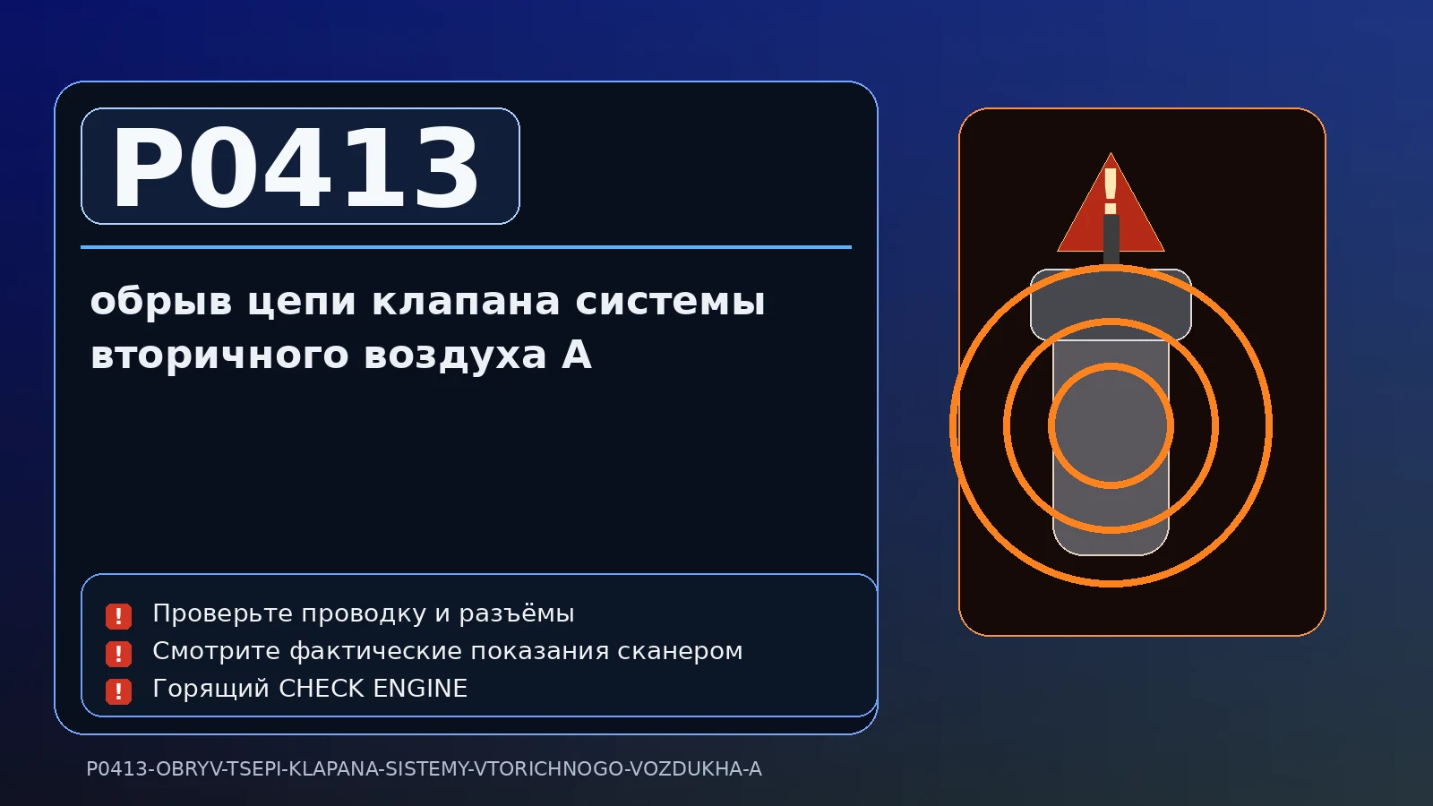 Ошибка P0413 — обрыв цепи клапана системы вторичного воздуха A