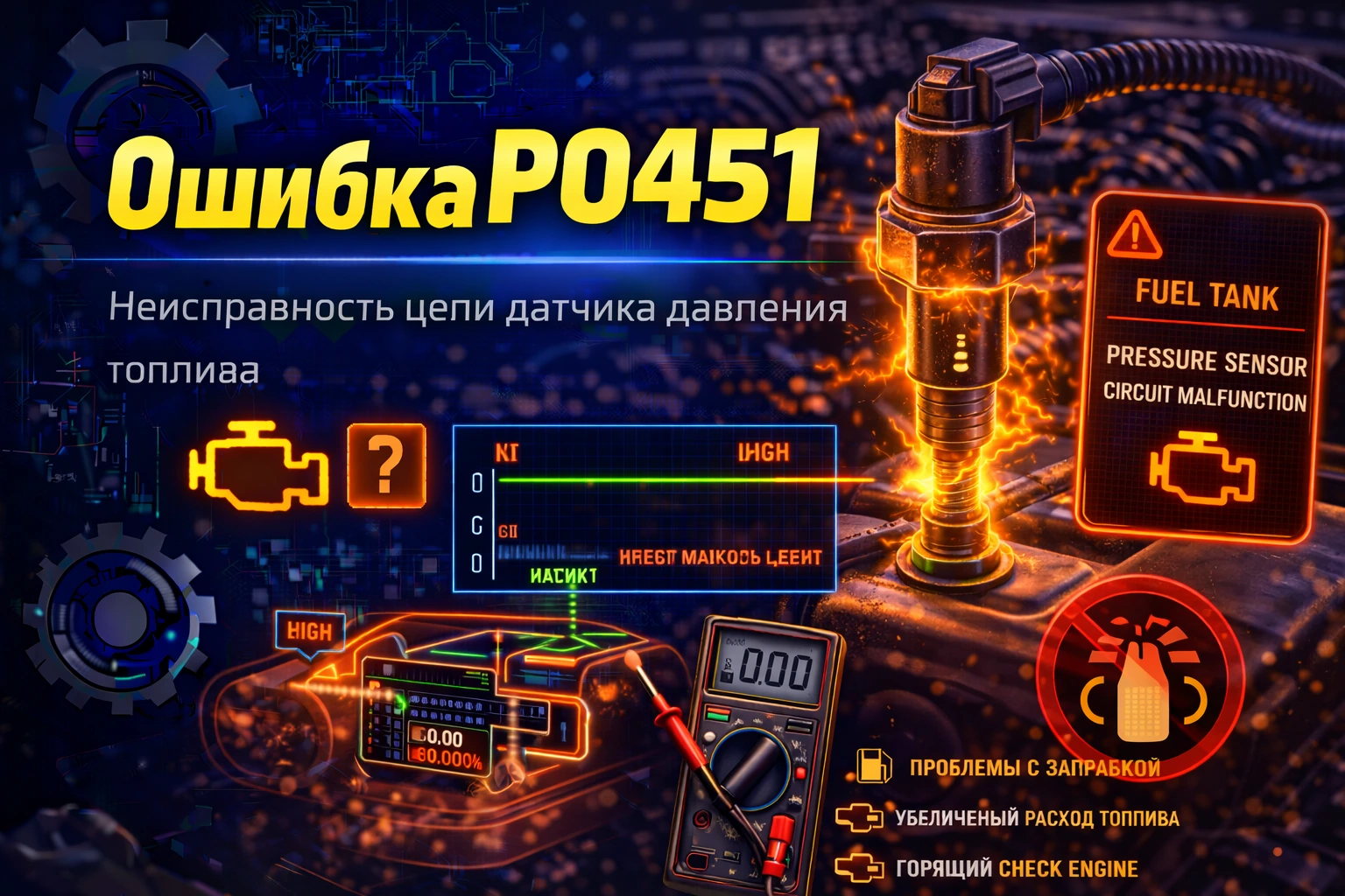 Ошибка P0451 — недостоверный сигнал датчика давления системы EVAP: когда блок понимает, что сигнал есть, но доверять ему уже не может