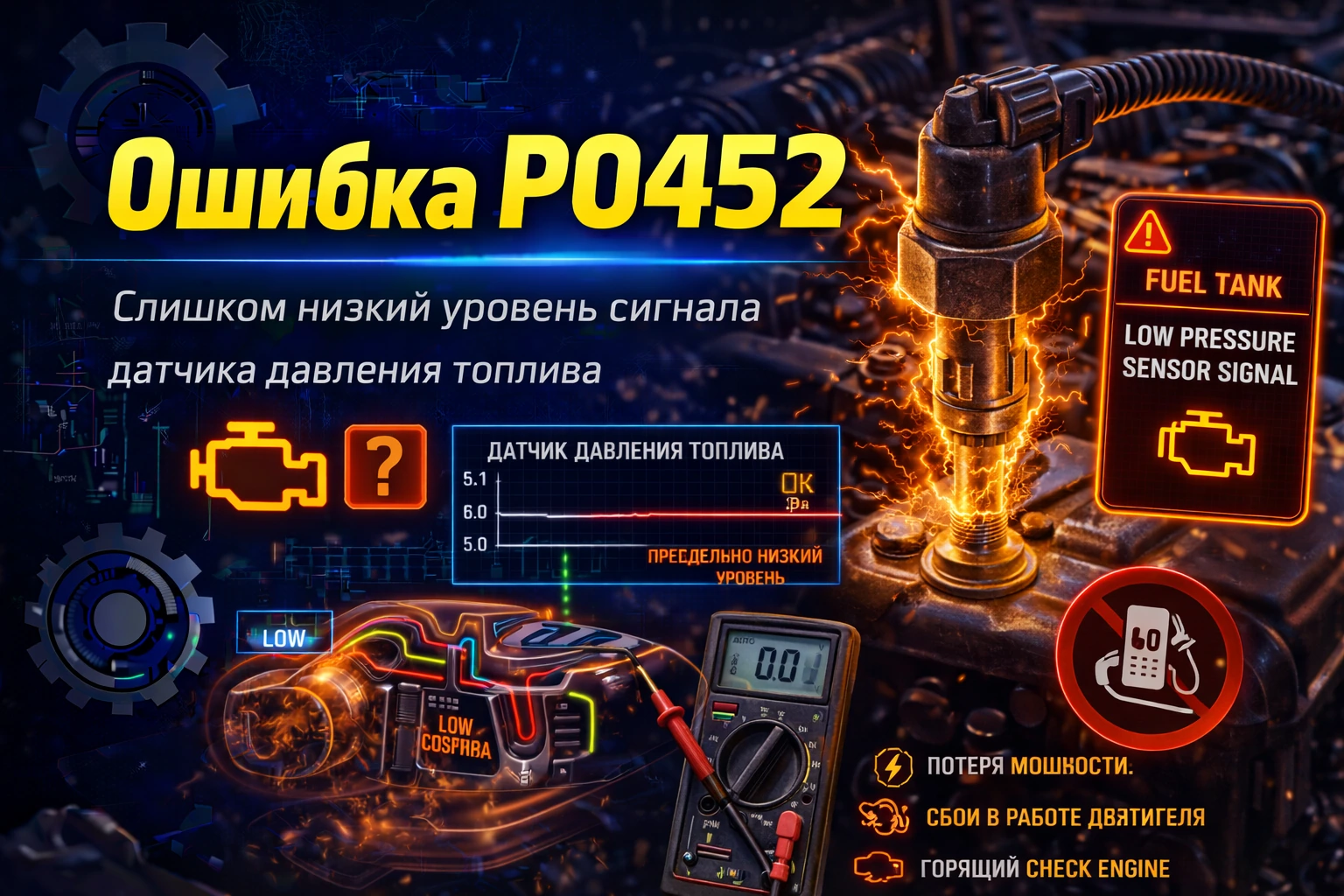 Ошибка P0452 — низкий уровень сигнала датчика давления системы EVAP: когда блок почти не слышит, что происходит с парами топлива