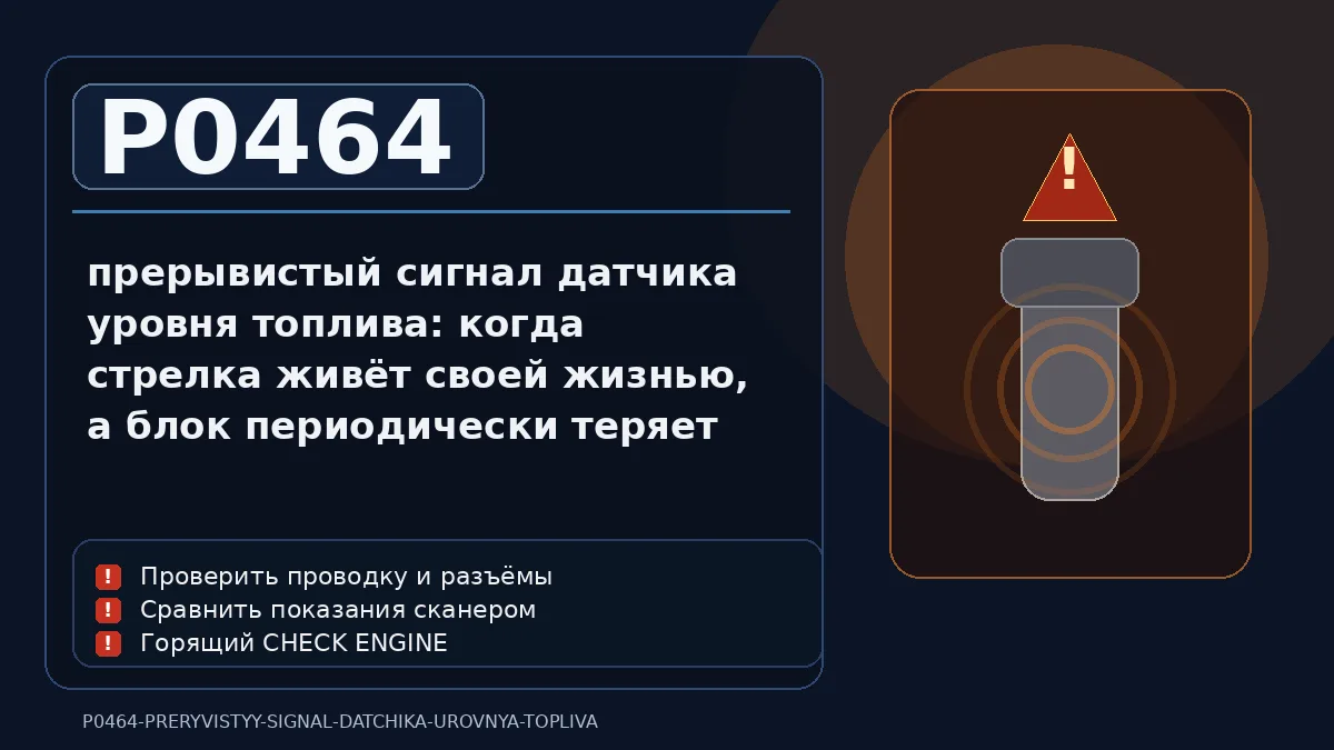 Ошибка P0464 — прерывистый сигнал датчика уровня топлива: когда стрелка живёт своей жизнью, а блок периодически теряет доверие к информации из бака