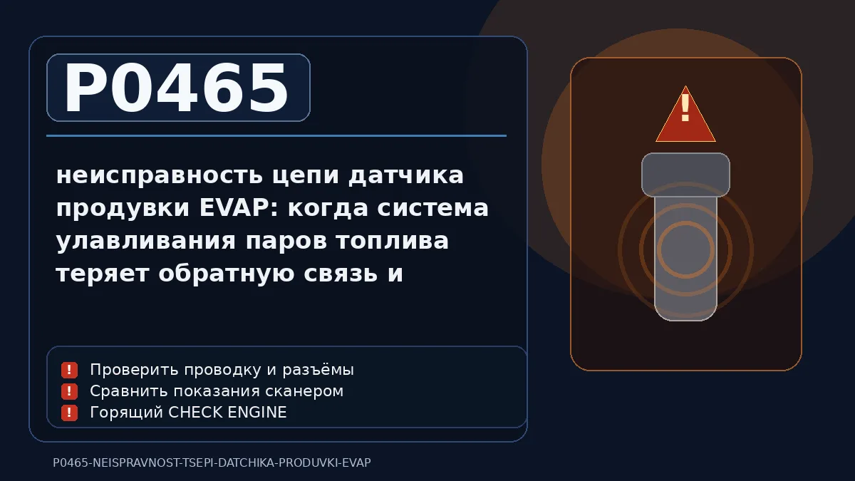 Ошибка P0465 — неисправность цепи датчика продувки EVAP: когда система улавливания паров топлива теряет обратную связь и перестаёт нормально понимать свою собственную продувку