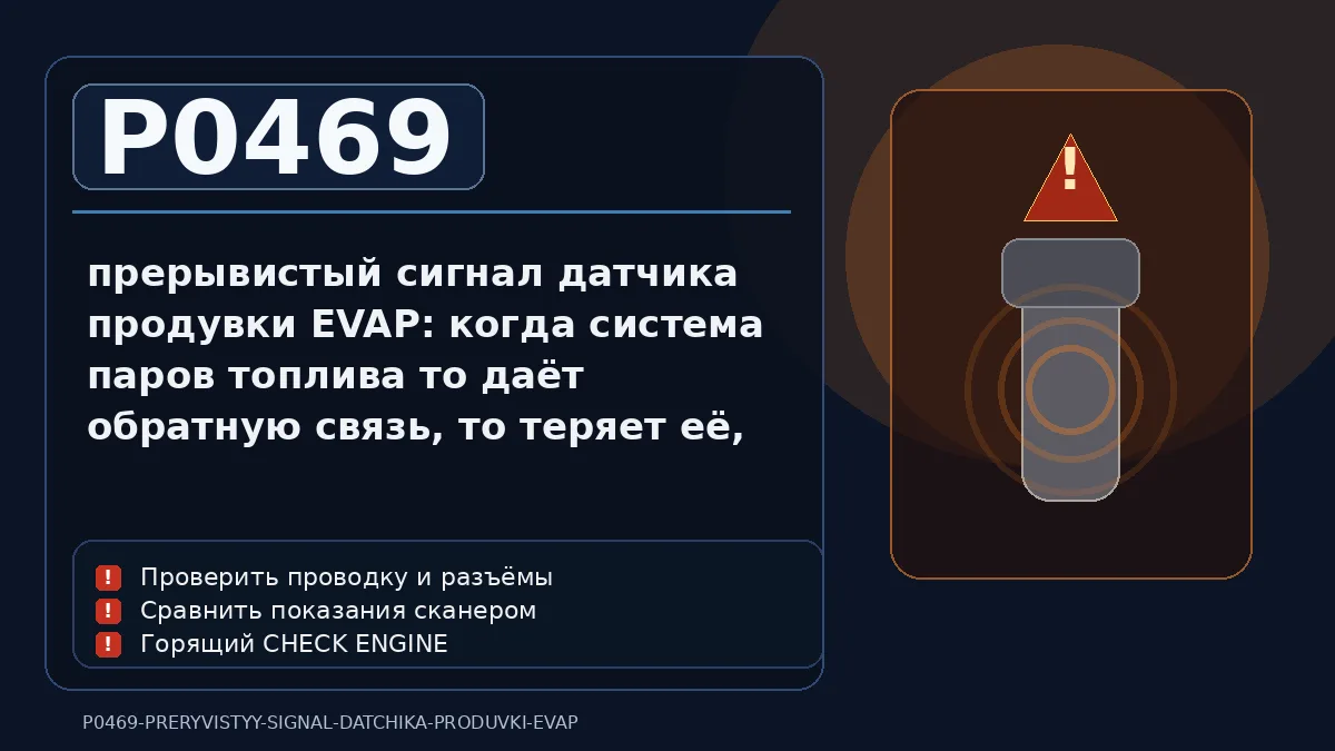 Ошибка P0469 — прерывистый сигнал датчика продувки EVAP: когда система паров топлива то даёт обратную связь, то теряет её, превращая диагностику в ловлю плавающей проблемы